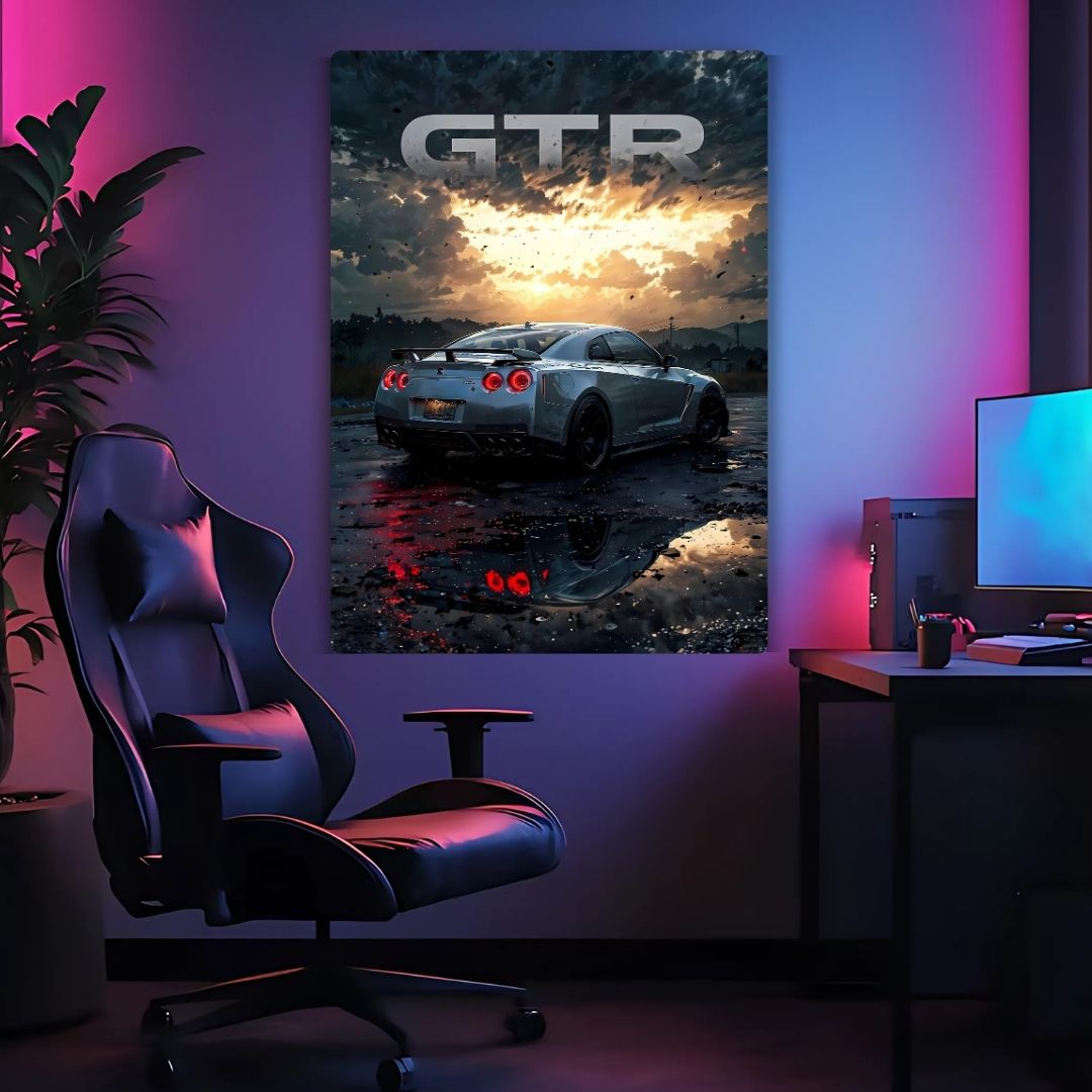 Nissan GTR at Dusk Metal Poster