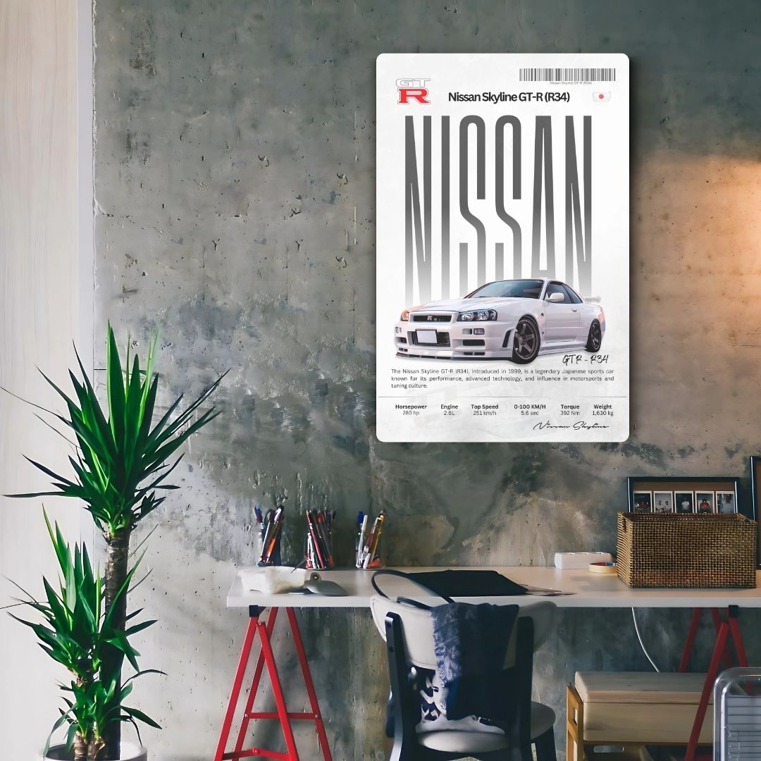Nissan GTR R34 Metal Poster
