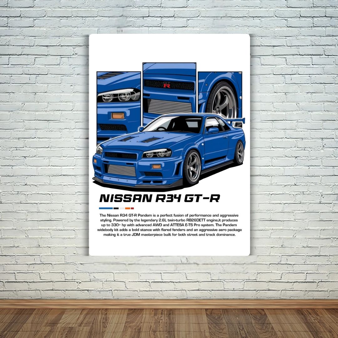 Nissan R34 GTR Metal Poster