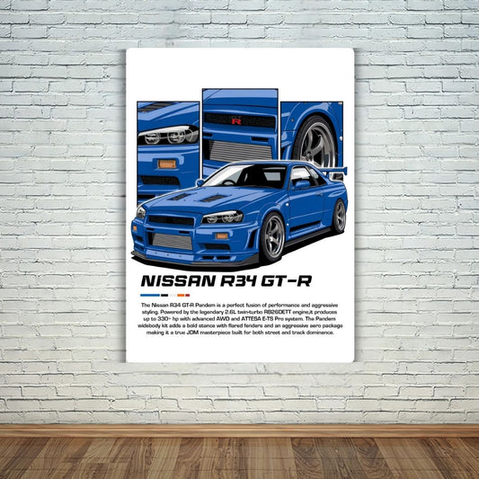 Nissan R34 GTR Metal Poster