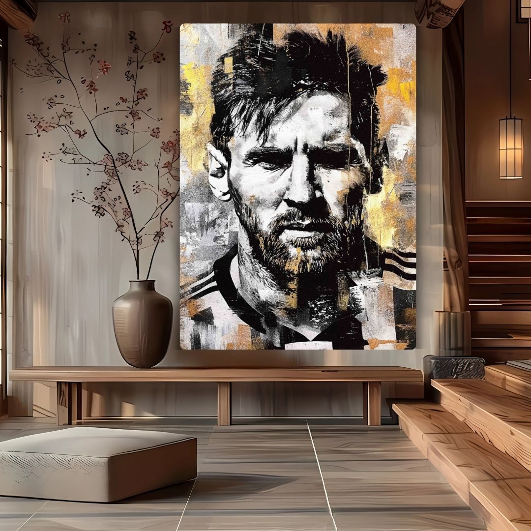 Messi In Black & Golden Metal Poster