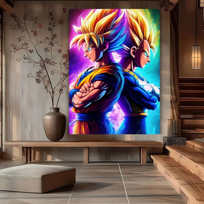 Goku and Vegeta In Battle Metal Poster