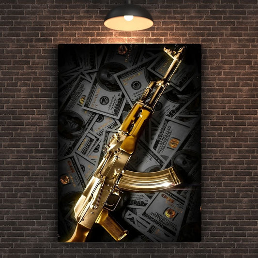 Gold-Plated AK47 Metal Poster