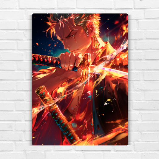 Zoro in Flames Metal Poster