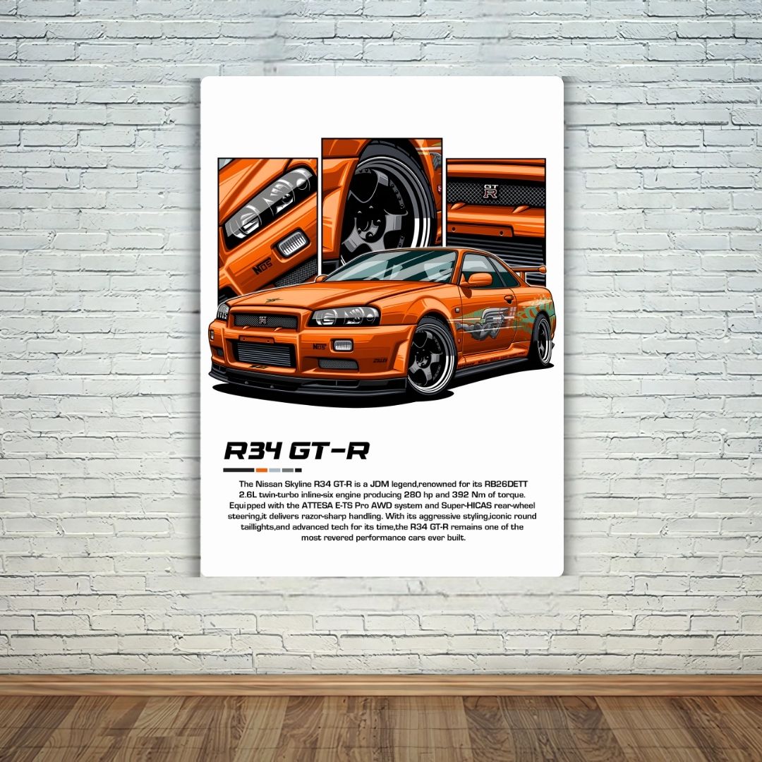 Nissan Skyline R34 Metal Poster