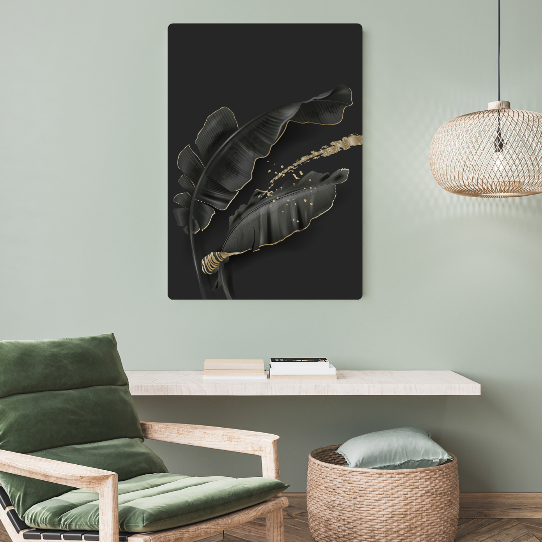 Black Leaf Art Metal Poster