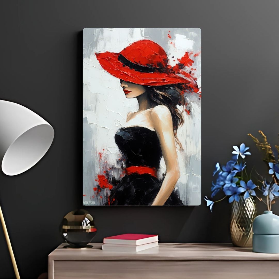 Lady in Red Canvas Metal Poster