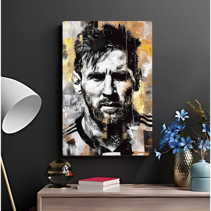 Messi In Black & Golden Metal Poster