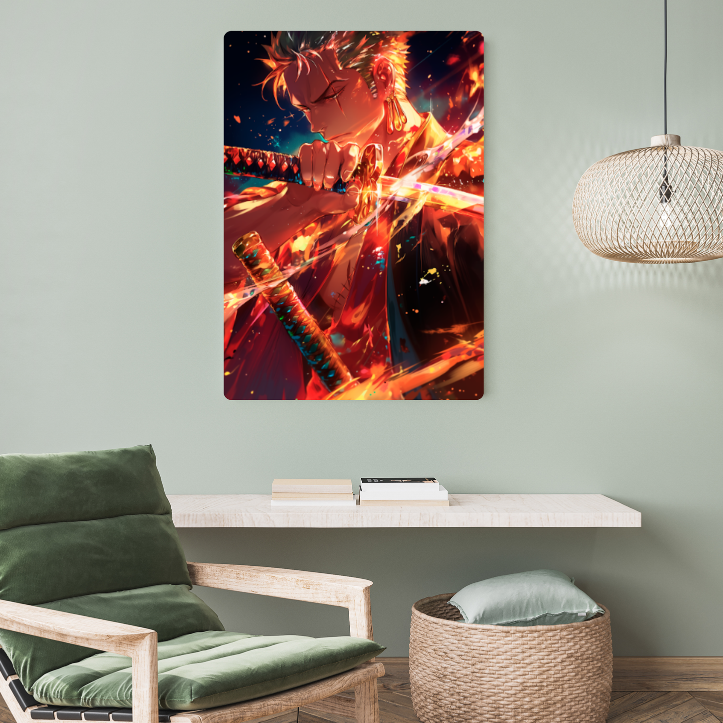 Zoro in Flames Metal Poster