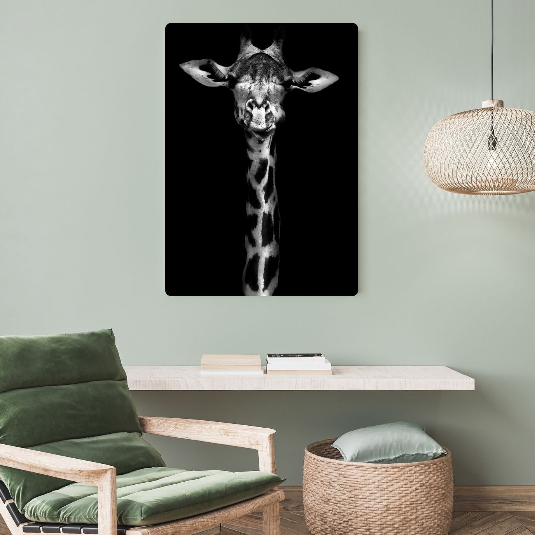 Giraffe In Black & White Metal Poster