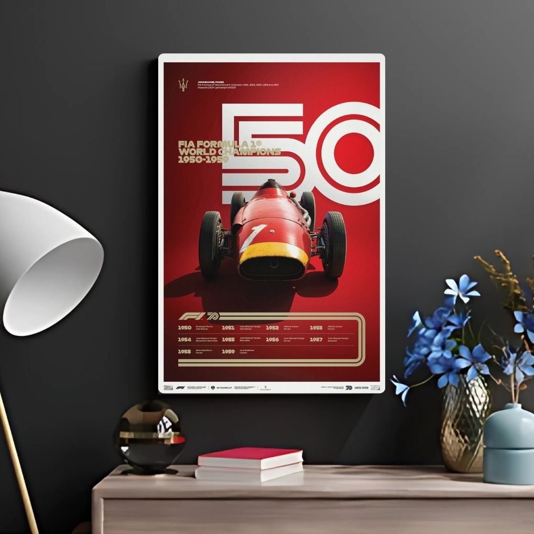 F1 World Champions 1950-1959 Metal Poster