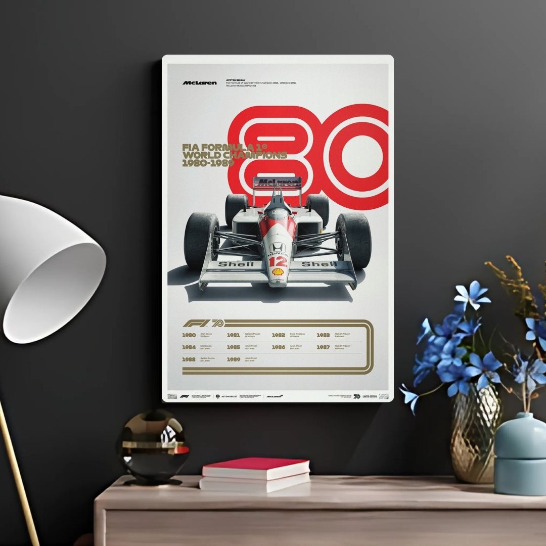 F1 World Champions 1980-1989 Metal Poster