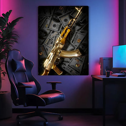 Gold-Plated AK47 Metal Poster