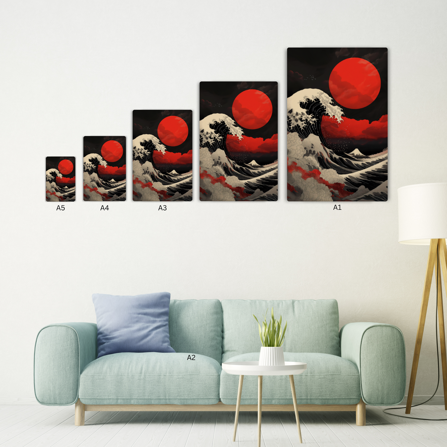 Red Sun Great Wave Metal Poster