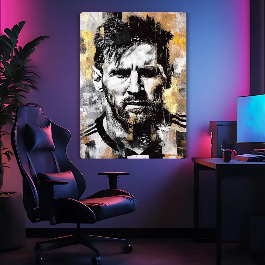 Messi In Black & Golden Metal Poster