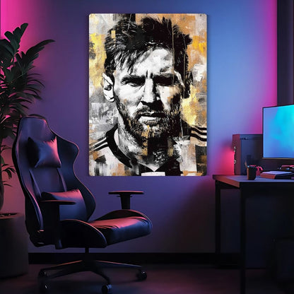Messi In Black & Golden Metal Poster