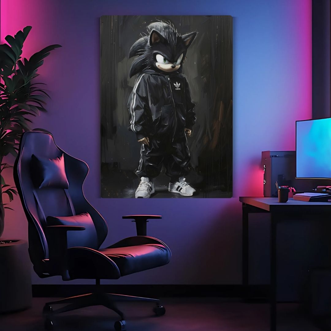 Black Sonic In Action Metal Poster