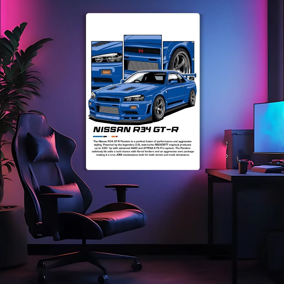 Nissan R34 GTR Metal Poster