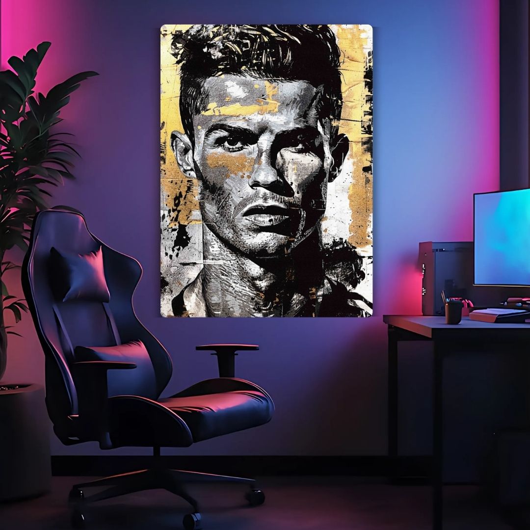 Ronaldo In Black & Golden Metal Poster