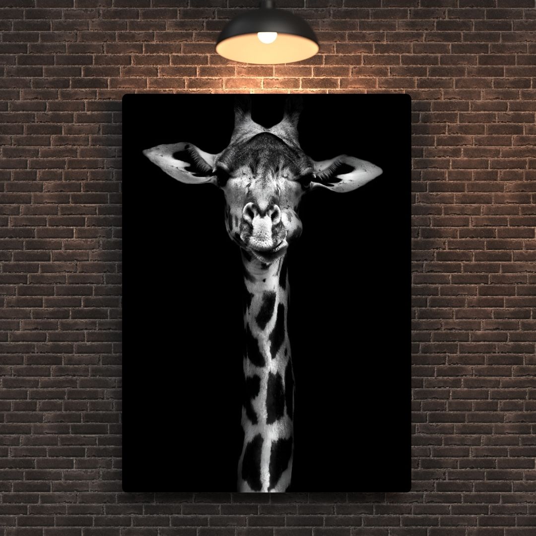 Giraffe In Black & White Metal Poster
