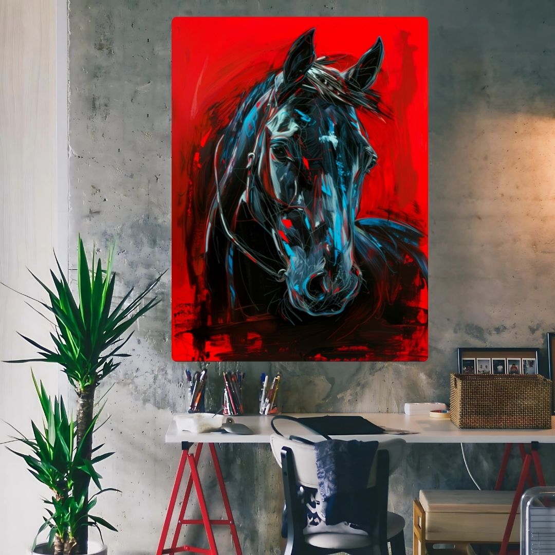 Red Fury Horse Metal Poster