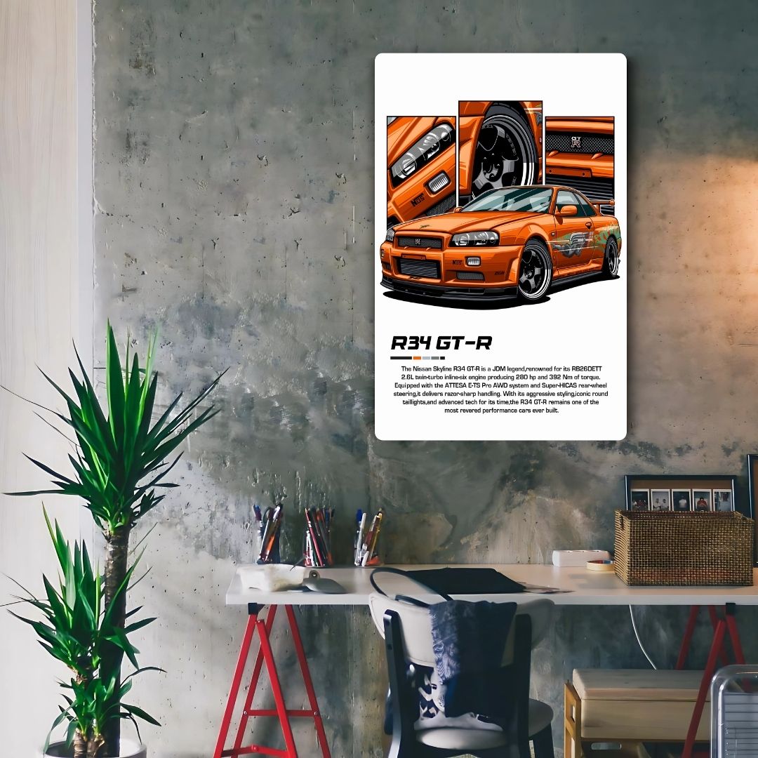Nissan Skyline R34 Metal Poster