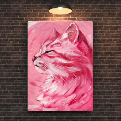 Pink Cat Art Metal Poster