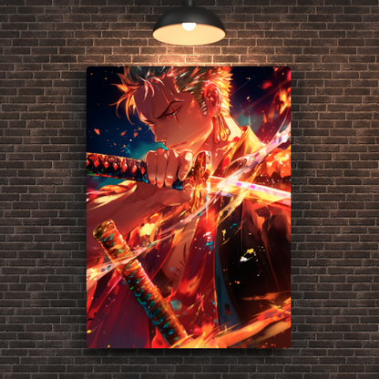 Zoro in Flames Metal Poster