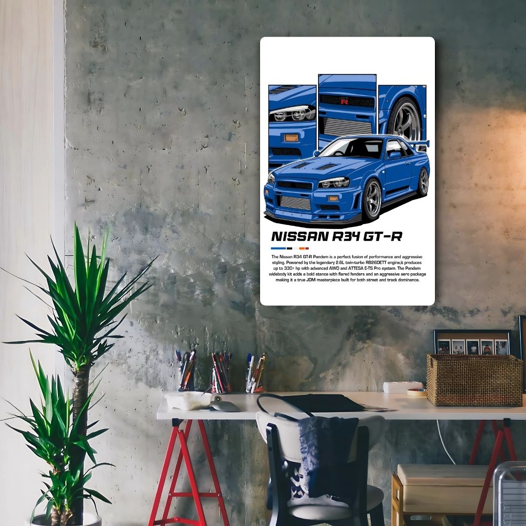 Nissan R34 GTR Metal Poster