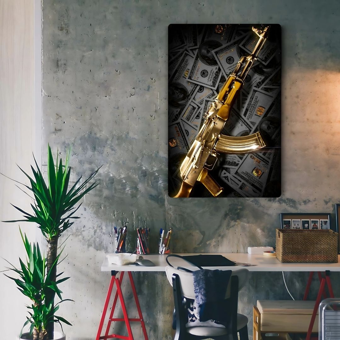 Gold-Plated AK47 Metal Poster