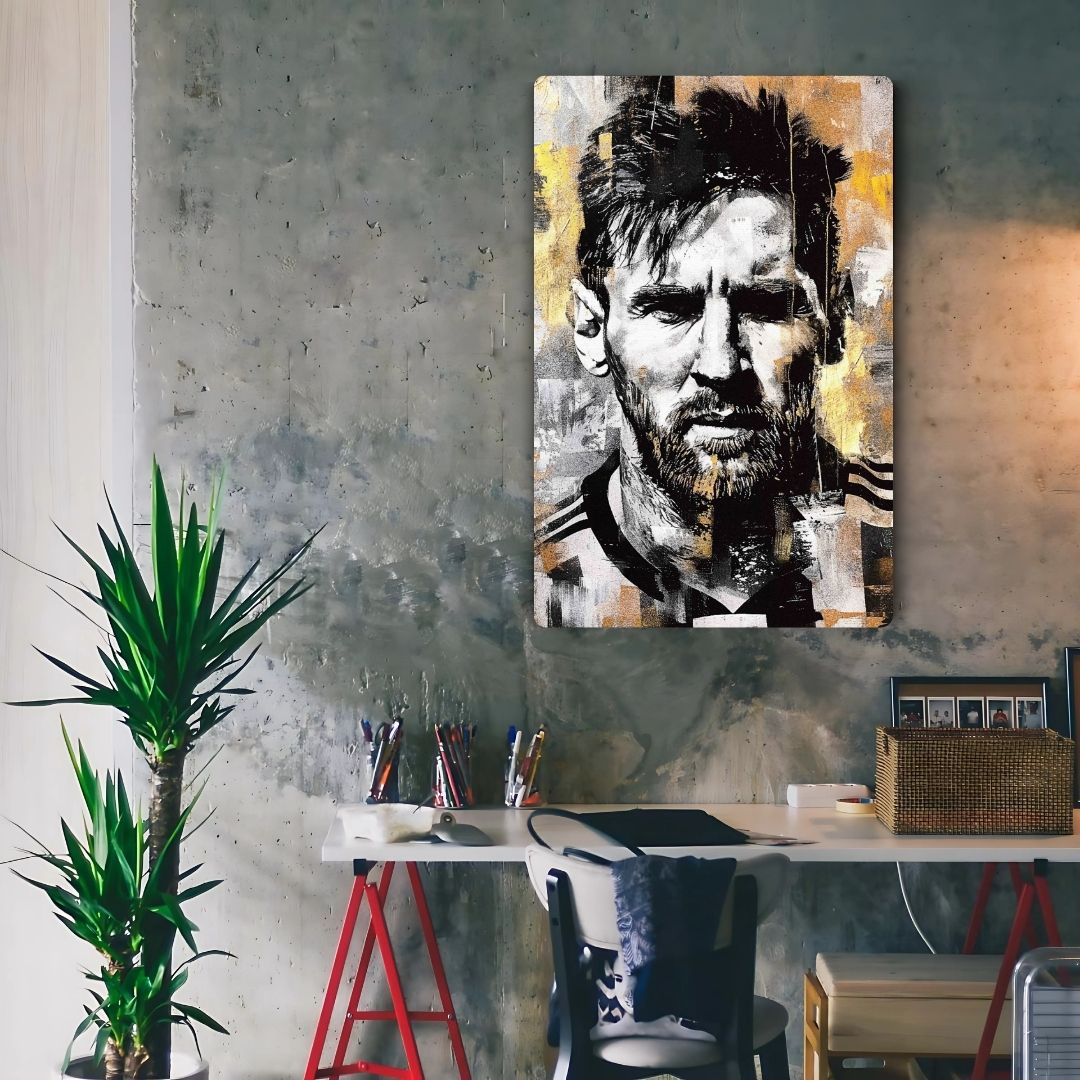 Messi In Black & Golden Metal Poster