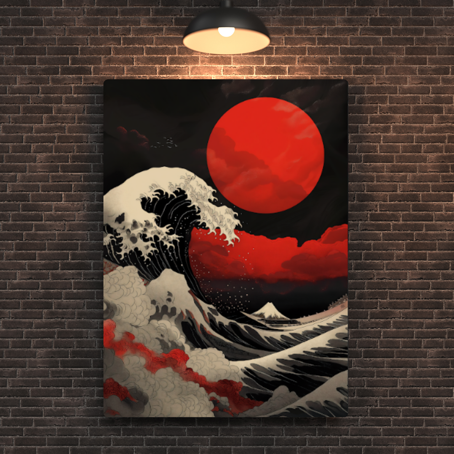 Red Sun Great Wave Metal Poster