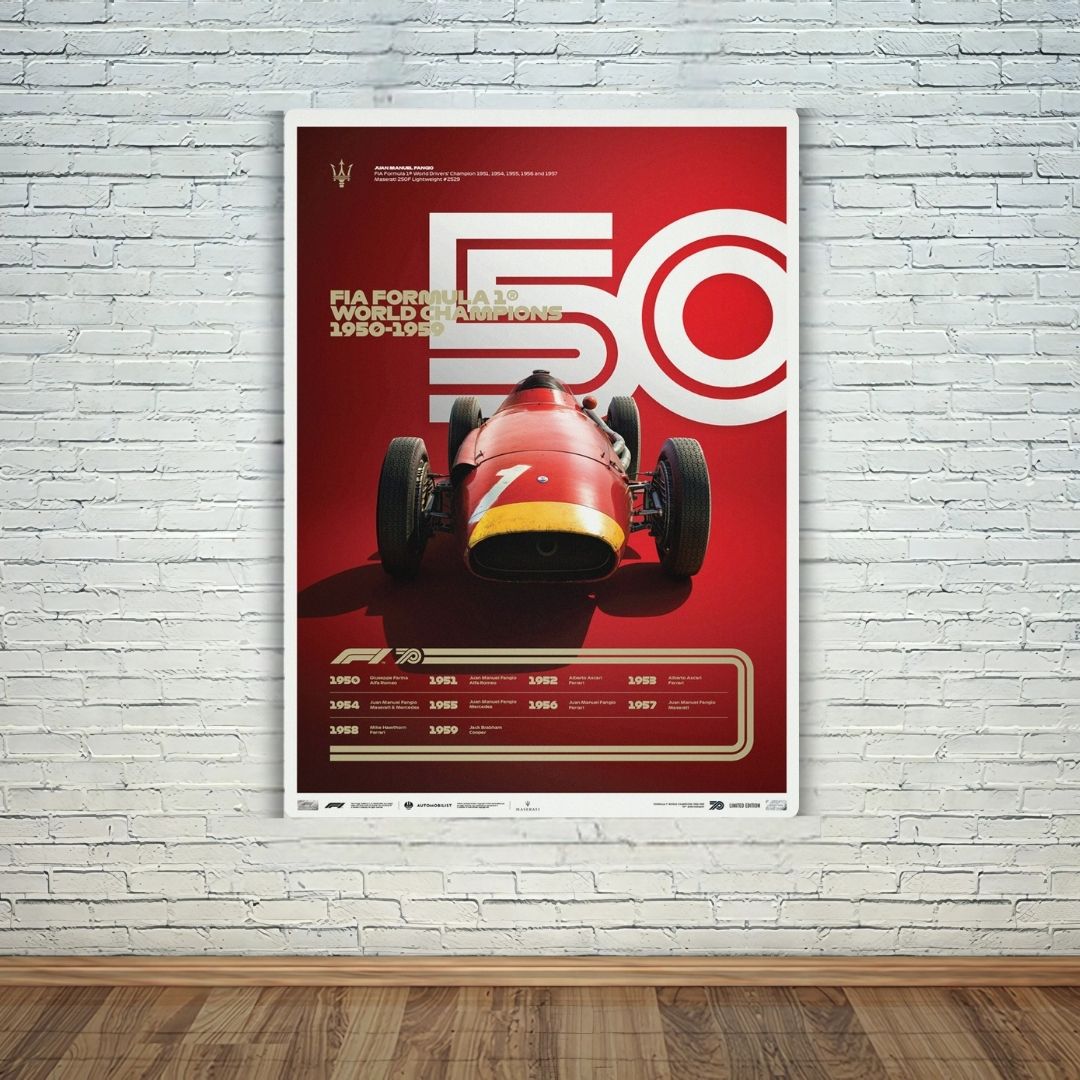 F1 World Champions 1950-1959 Metal Poster